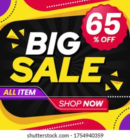 Vector graphic of Abstract Colorful Big Sale 65 Percent Banner Background. Perfect for Retail, Brochure, Banner, Business, Selling, etc