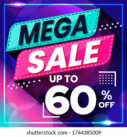 Gráfico vectorial de Abstract Colorful Mega Sale 60 por ciento Fondo de Banner. Perfecto para la venta al por menor, folleto, pancarta, negocios, ventas, etc.