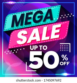Vector graphic of Abstract Colorful Mega Sale 50 Percent Banner Background. Perfect for Retail, Brochure, Banner, Business, Selling, etc