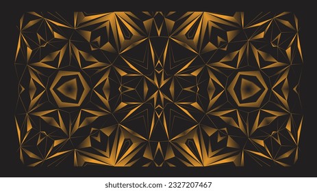 Vector Graphic Abstract Geometric Shapes Orange Saturated Gradient on Black Background Graphic Mirror Reflection Kaleidoscope Concept svg