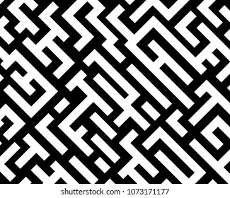 Vector graphic abstract geometry maze pattern. black and white seamless geometric labyrinth background. subtle pillow and bed sheet design. unique art deco. hipster fashion print