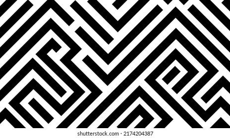 Vector graphic abstract geometry maze pattern. black and white  geometric background. sheet design. unique art deco. hipster fashion print