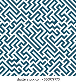 Vector graphic abstract geometry  maze pattern. blue seamless geometric labyrinth background . subtle pillow and bed sheet design. unique art deco. hipster fashion print