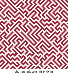 Vector graphic abstract geometry  maze pattern. red seamless geometric labyrinth background . subtle pillow and bed sheet design. unique art deco. hipster fashion print