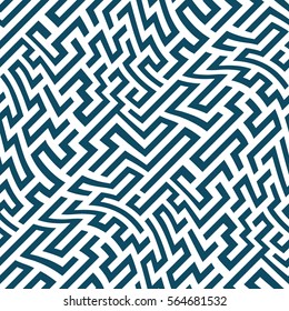 Vector graphic abstract geometry  maze pattern. blue seamless geometric background . subtle pillow and bed sheet design. unique art deco. hipster fashion print