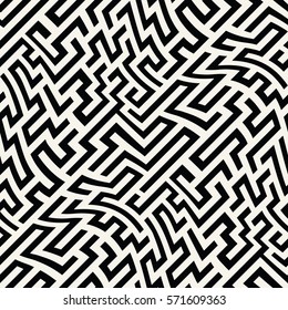 Vector graphic abstract geometry  maze pattern. black and white seamless geometric background . subtle pillow and bed sheet design. unique art deco. hipster fashion print