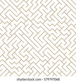 Vector graphic abstract geometry  maze pattern. golden seamless geometric background . subtle pillow and bed sheet design. unique art deco. hipster fashion print