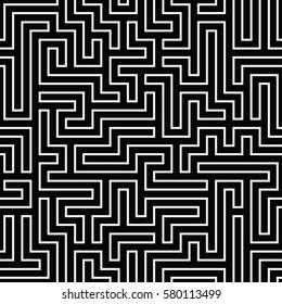 Vector graphic abstract geometry  maze pattern. black and white seamless geometric labyrinth background . subtle pillow and bed sheet design. unique art deco. hipster fashion print