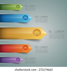 Vector graphic abstract info-graphics with arrows and icons in vibrant colors