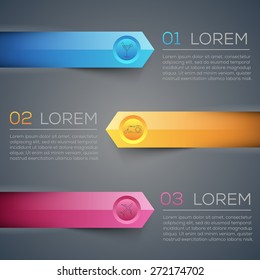 Vector graphic abstract info-graphics with arrows and icons in vibrant colors