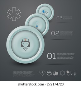 Vector graphic abstract info-graphics with circles and icons in vibrant colors