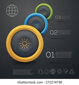 Vector graphic abstract info-graphics with circles and icons in vibrant colors