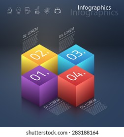Vector graphic abstract info-graphics with icons in vibrant colors