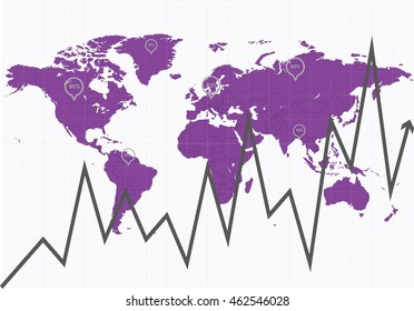 Vector graphic abstract info-graphics with a map and icons in vibrant colors