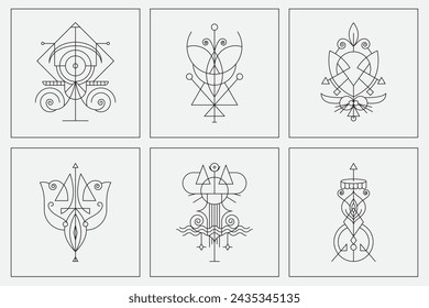 vector graphic of abstract line art symbols, very elegant and unique, suitable for needs such as branding, t-shirt designs, prints, stickers, etc.