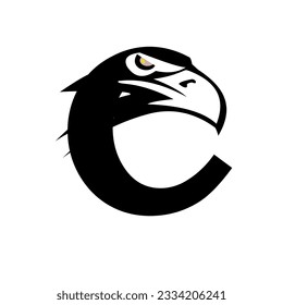 Gráfico vectorial del logotipo abstracto C con ilustración combinada con águila. El vector C inicial es perfecto para el logotipo de la empresa, pegatinas, banner, logotipo de apoyo, identidad, etiqueta, diseño y marca de camisetas, etc.