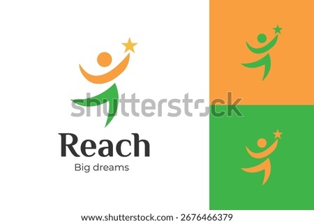 Vector Graphic of Abstract People Reaching Star Logo Design with Success Concept for Education, Motivation, and Achievement