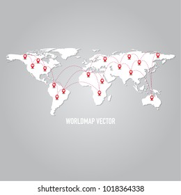 Vector graphic abstract with pointing a world map and icon, set map pin in red color.