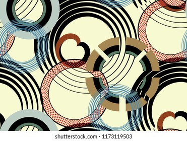 Vector graphic abstract seamless pattern Decorative Circles. Beautiful hand-drawn background for print, fabric, wallpaper, website, presentation, etc.