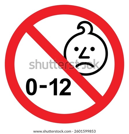 Vector graphic of age warning sign indicating the toy or product is not suitable for children under 12 years old