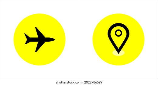 Vector graphic of airplane mode icon and location map icon. Eps10