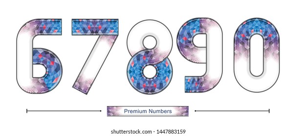 Vector graphic alphabet in a set 6,7,8,9,0, with Modern abstract geometric premium blue color. business numbers. Typography design for posters, logos, cover, etc.