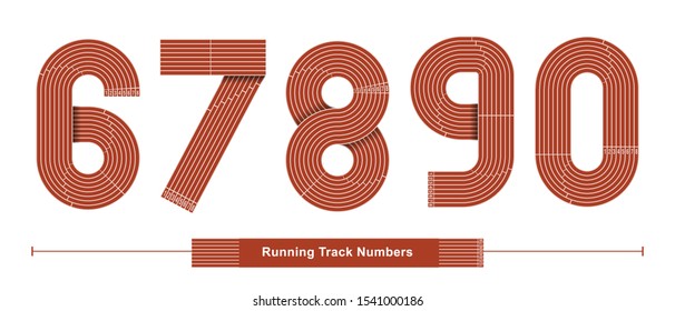 Vector graphic alphabet in a set 6,7,8,9,0, with Abstract Running Track. Sport numbers fonts. Typography design for posters, logos, cover, etc.