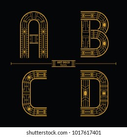 Vector graphic alphabet in a set A,B.C,D, with art deco style