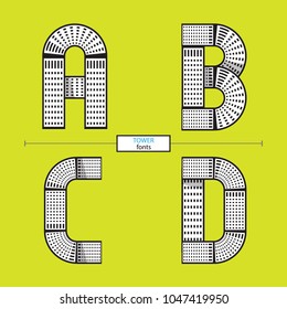 Vector graphic alphabet in a set A,B.C,D, with tower line design style