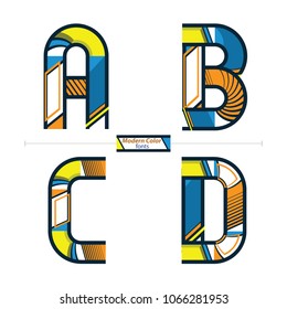 Vector graphic alphabet in a set A,B.C,D, with modern color style