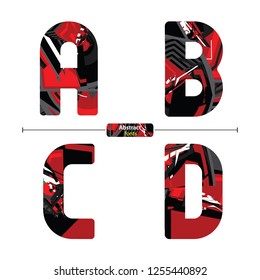 Vector graphic alphabet in a set A,B.C,D, with abstract red style