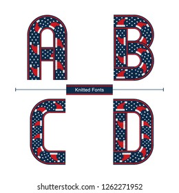 Vector graphic alphabet in a set A,B,C,D, with Knitted christmas norwegian font style
