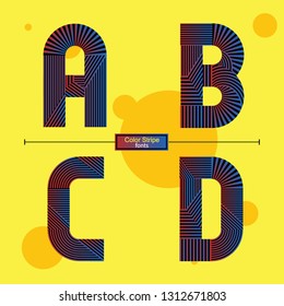 Vector graphic alphabet in a set A,B.C,D, with font Color Stripe style