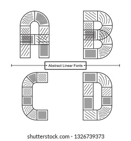 Vector graphic alphabet in a set A,B,C,D, with Abstract black linear font style