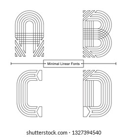 Vector graphic alphabet in a set A,B,C,D, with Abstract minimal linear font style