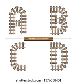 Vector graphic alphabet in a set A,B,C,D, with Abstract Railroad tracks. Typography design for posters, logos, cover, etc.