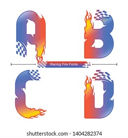 Vector graphic alphabet in a set A,B,C,D, with Abstract Racing fire fonts. Typography design for posters, logos, cover, etc.