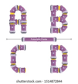 Vector graphic alphabet in a set A,B,C,D, with Abstract Futuristic Font. Typography design for posters, logos, cover, etc.