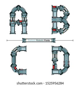 Vector graphic alphabet in a set A,B,C,D, with Abstract Cartoon Robot Font. Typography design for posters, logos, cover, etc.