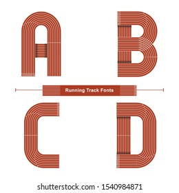 Vector graphic alphabet in a set A,B,C,D, with Abstract Running Track. Sport fonts. Typography design for posters, logos, cover, etc.