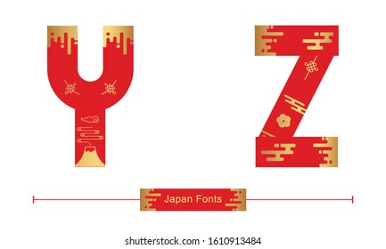 Vector graphic alphabet in a set A,B,C,D, with Japan font style