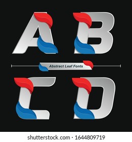 Vector graphic alphabet in a set A,B,C,D, with Abstract Colored Leaf font style