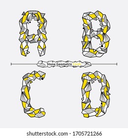 Vector graphic alphabet in a set A,B,C,D, with Neo Memphis Geometric Rock Stone fonts style