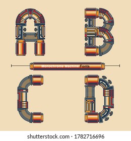 Vector graphic alphabet in a set A,B,C,D, with Abstract Vintage machine color Font. Typography design for posters, logos, cover, etc.