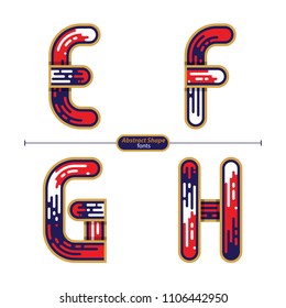 Vector graphic alphabet in a set E,F,G,H, with modern color style