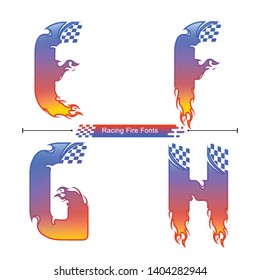 Vector graphic alphabet in a set E,F,G,H, with Abstract Racing fire fonts. Typography design for posters, logos, cover, etc.