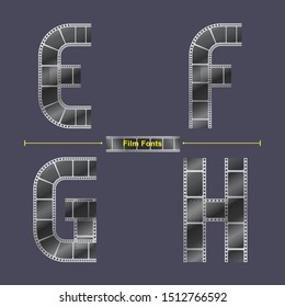Vector graphic alphabet in a set E,F,G,H, with Abstract Film stripe. Typography design for posters, logos, cover, etc.
