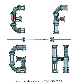 Vector graphic alphabet in a set E,F,G,H, with Abstract cartoon Robot Font. Typography design for posters, logos, cover, etc.