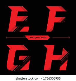 Vektorgrafikalphabet in einem Satz E,F,G,H, mit abstrakter Schriftart Red Speed