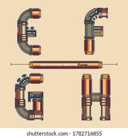 Vektorgrafik-Alphabet in einem Satz E,F,G,H, mit abstrakter Vintage-Maschinenfarbe Schriftart. Typografie-Design für Poster, Logos, Deckel usw.